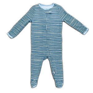 Cloud Island Baby Boy's Striped Blue & White Footie Zip Up Onesie Size 3-6M